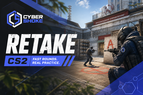 RETAKE in CS2 on CYBERSHOKE updated — duo with a teammate, spawn selection, Cache and realistic rounds